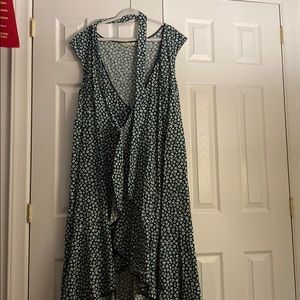 Green Floral Print Midi Wrap Dress